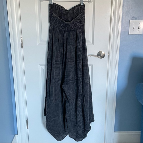 Anthropologie Black Waffle Knit Linen Beach Strapless Harem Jumpsuit - 35353 - Picture 8 of 16